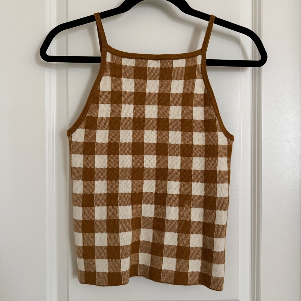 NWT Madewell Mustard Brown and Cream Gingham Camisole, XS